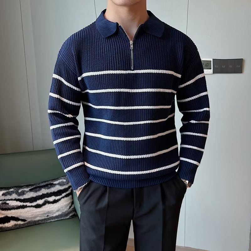 Men's Striped Zipper Front Sweater