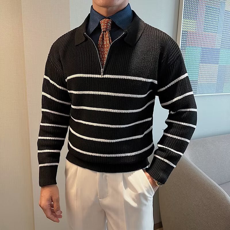 Men's Striped Zipper Front Sweater