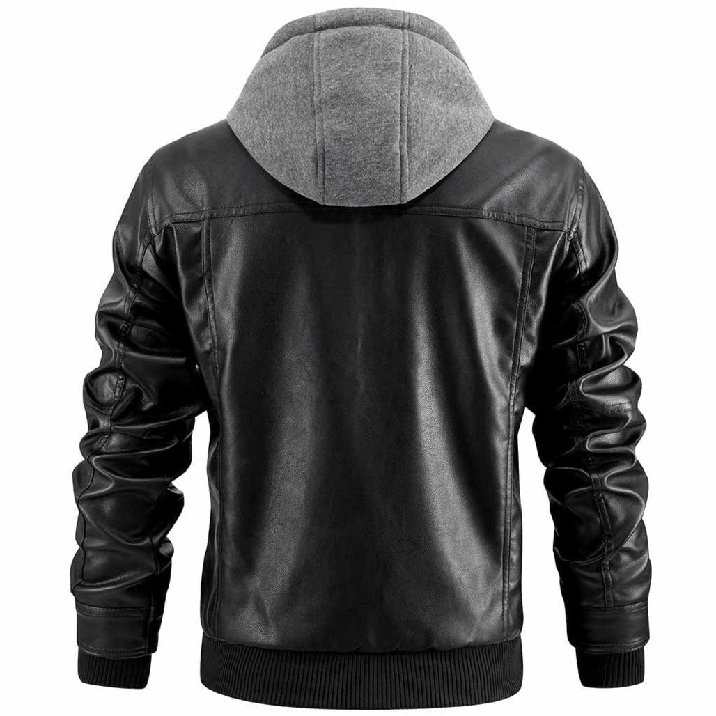Men's Vegan Leather Hooded Jacket