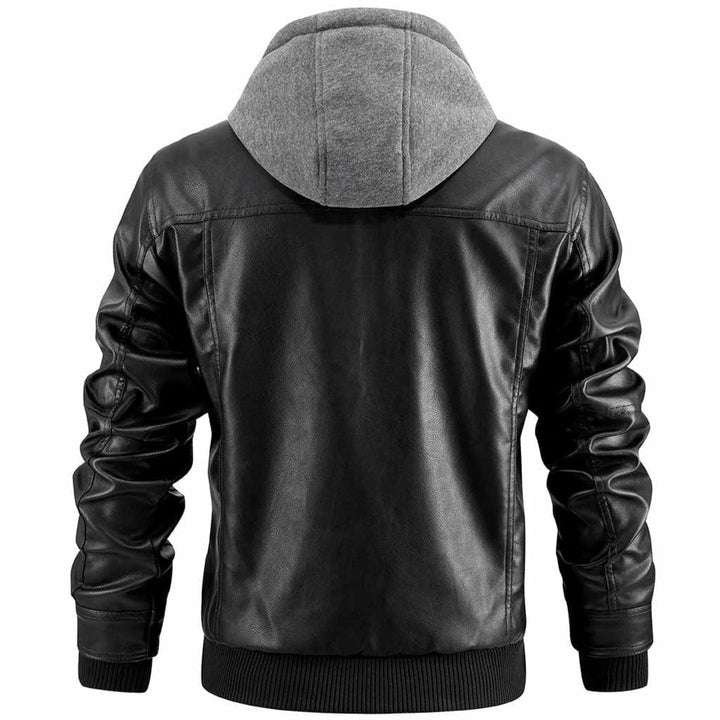 Men's Vegan Leather Hooded Jacket