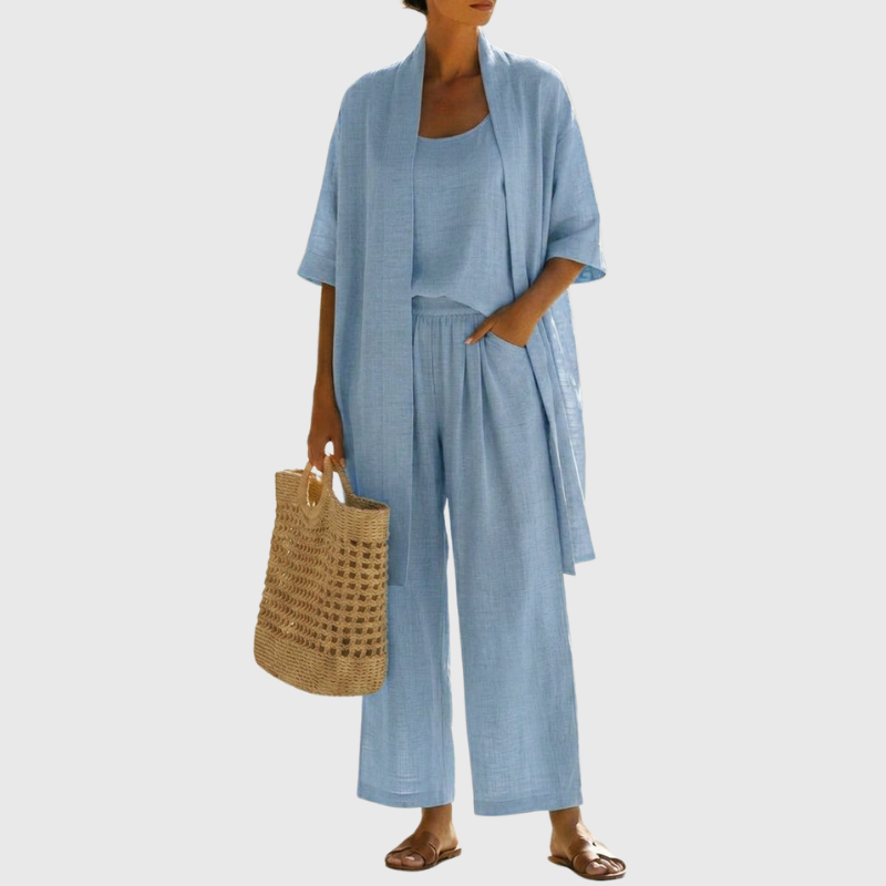 Olivia | Women's Lightweight Breathable Linen-Cotton Set-Metro Lane Plaza