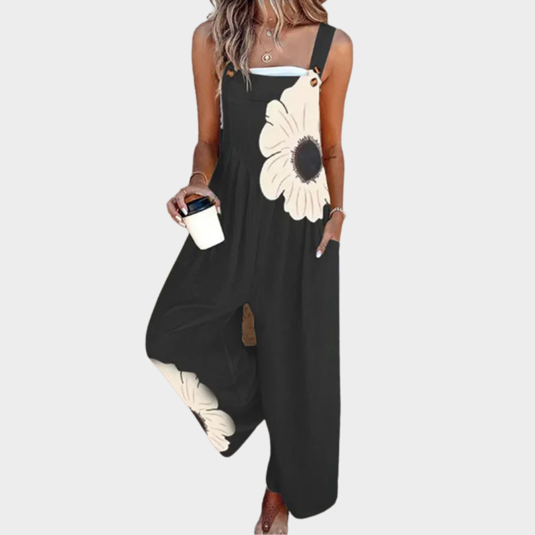 Mono de mujer elegante con estampado floral y pierna ancha