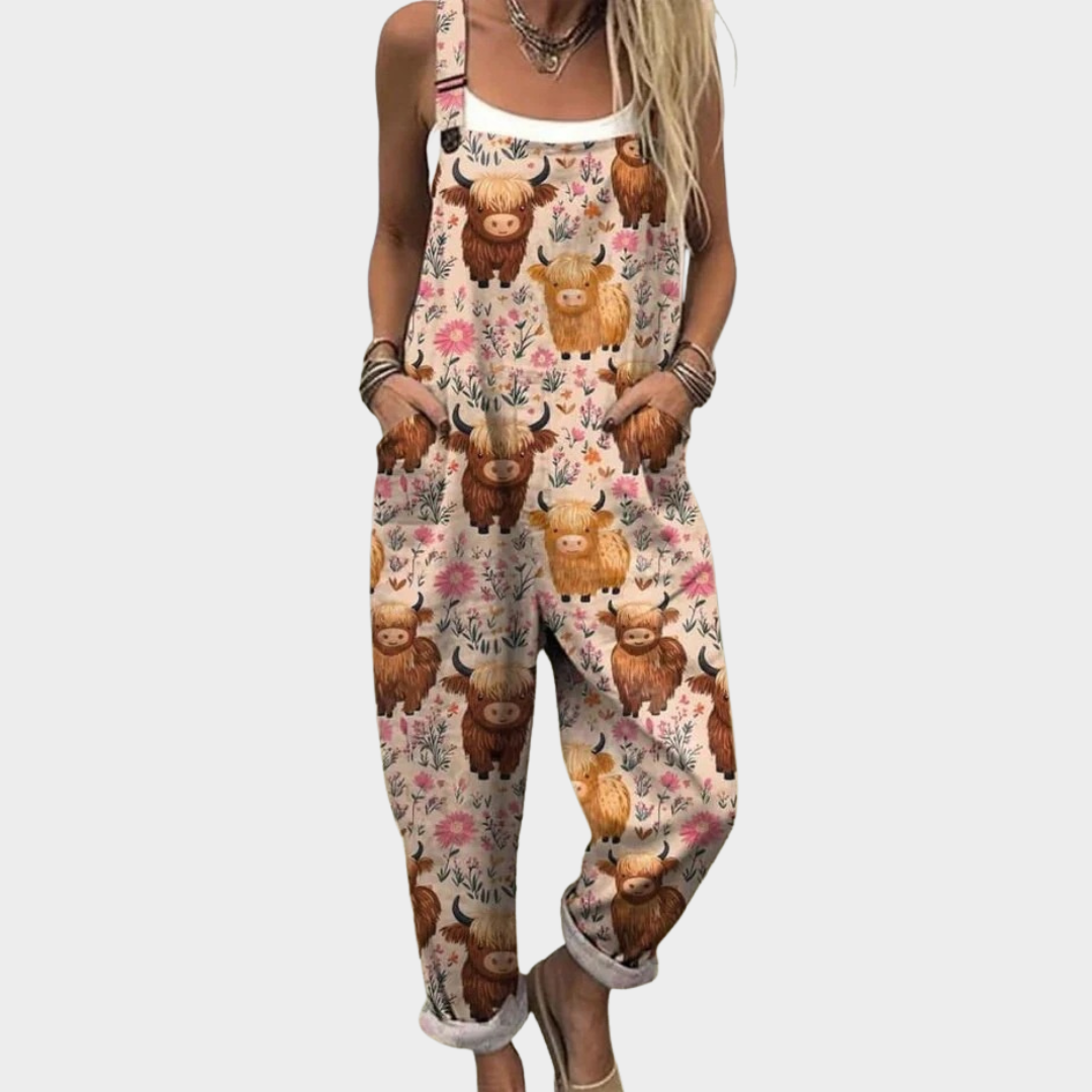 Bequemer Damen-Jumpsuit mit Kuhprint