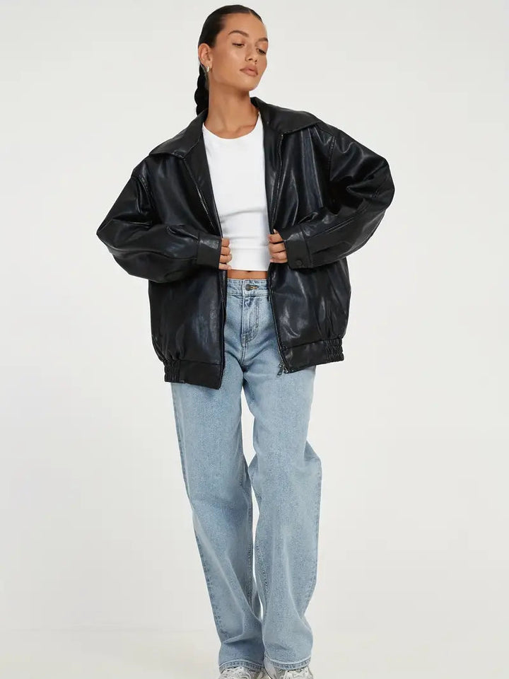 Charlotte | Women's Oversized Warm Leather Jacket-Metro Lane Plaza