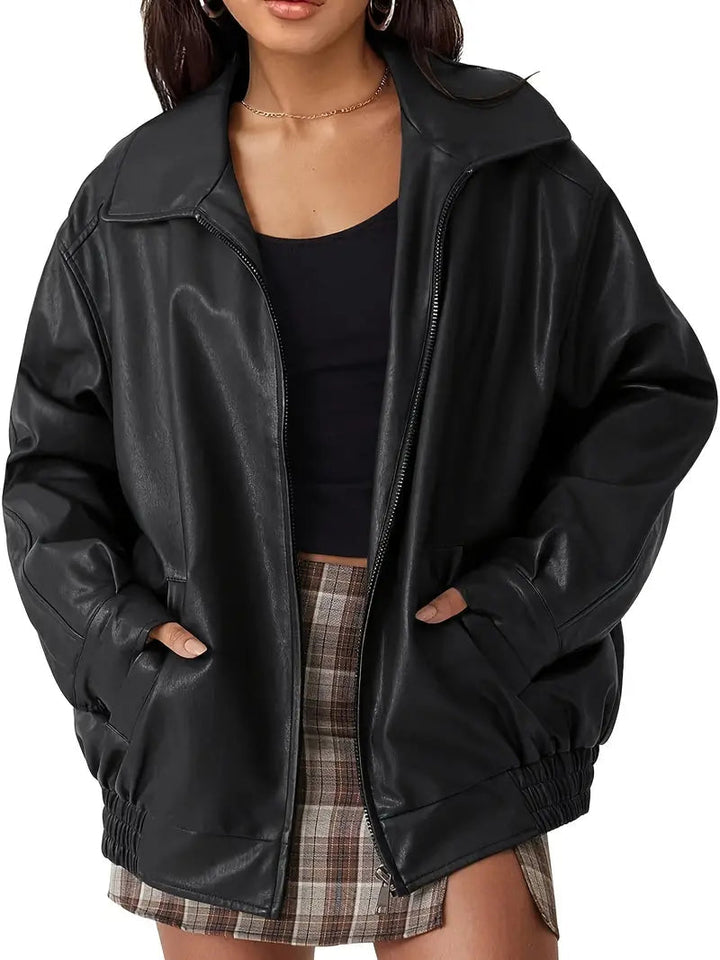 Charlotte | Women's Oversized Warm Leather Jacket-Metro Lane Plaza