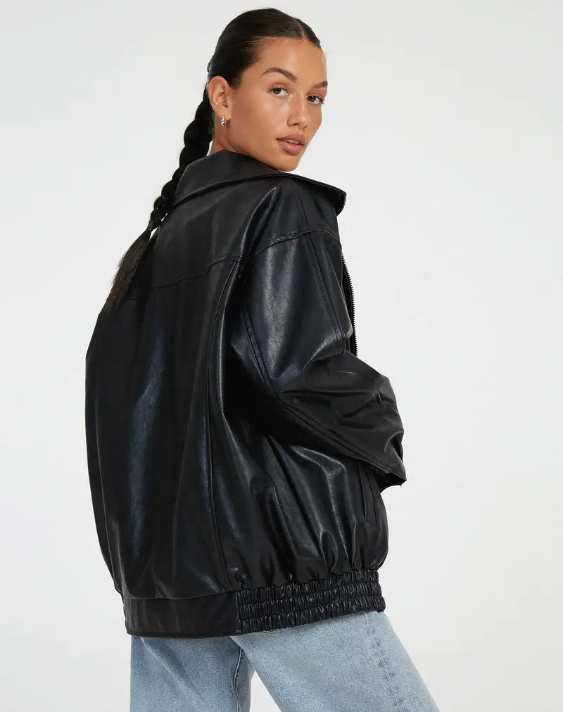 Charlotte | Women's Oversized Warm Leather Jacket-Metro Lane Plaza