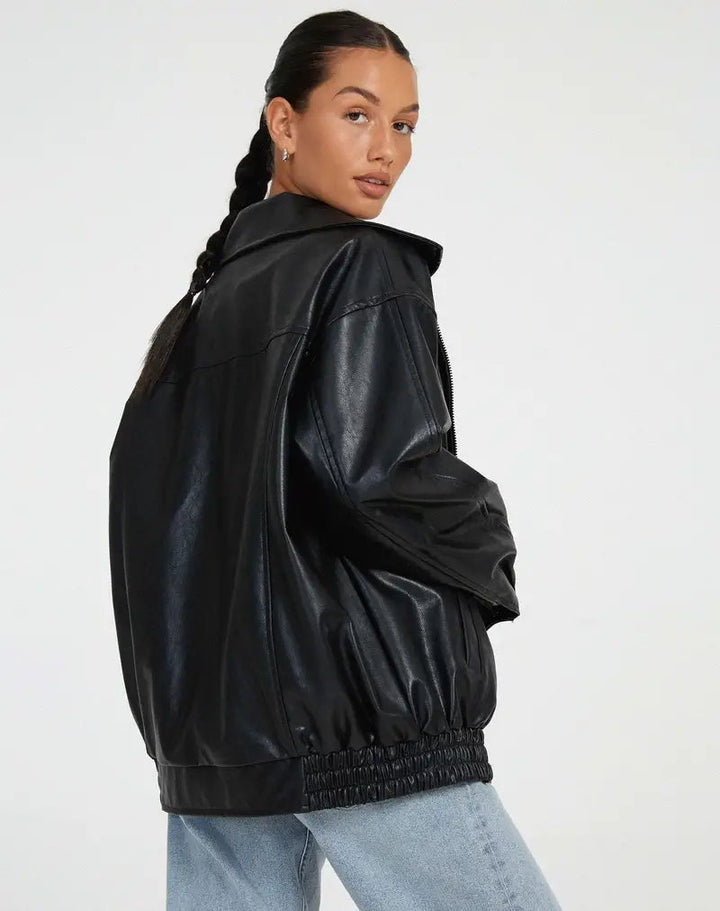 Charlotte | Women's Oversized Warm Leather Jacket-Metro Lane Plaza