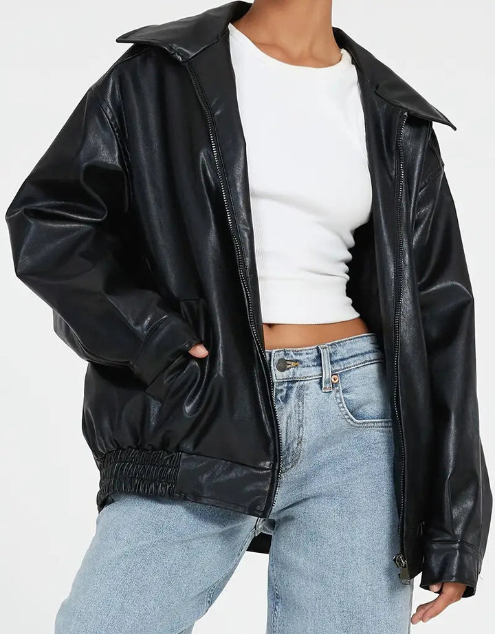 Charlotte | Women's Oversized Warm Leather Jacket-Metro Lane Plaza