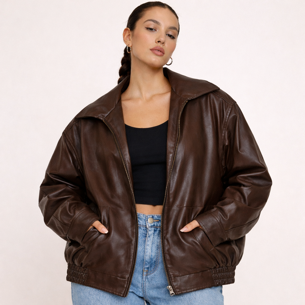 Charlotte | Women's Oversized Warm Leather Jacket-Metro Lane Plaza