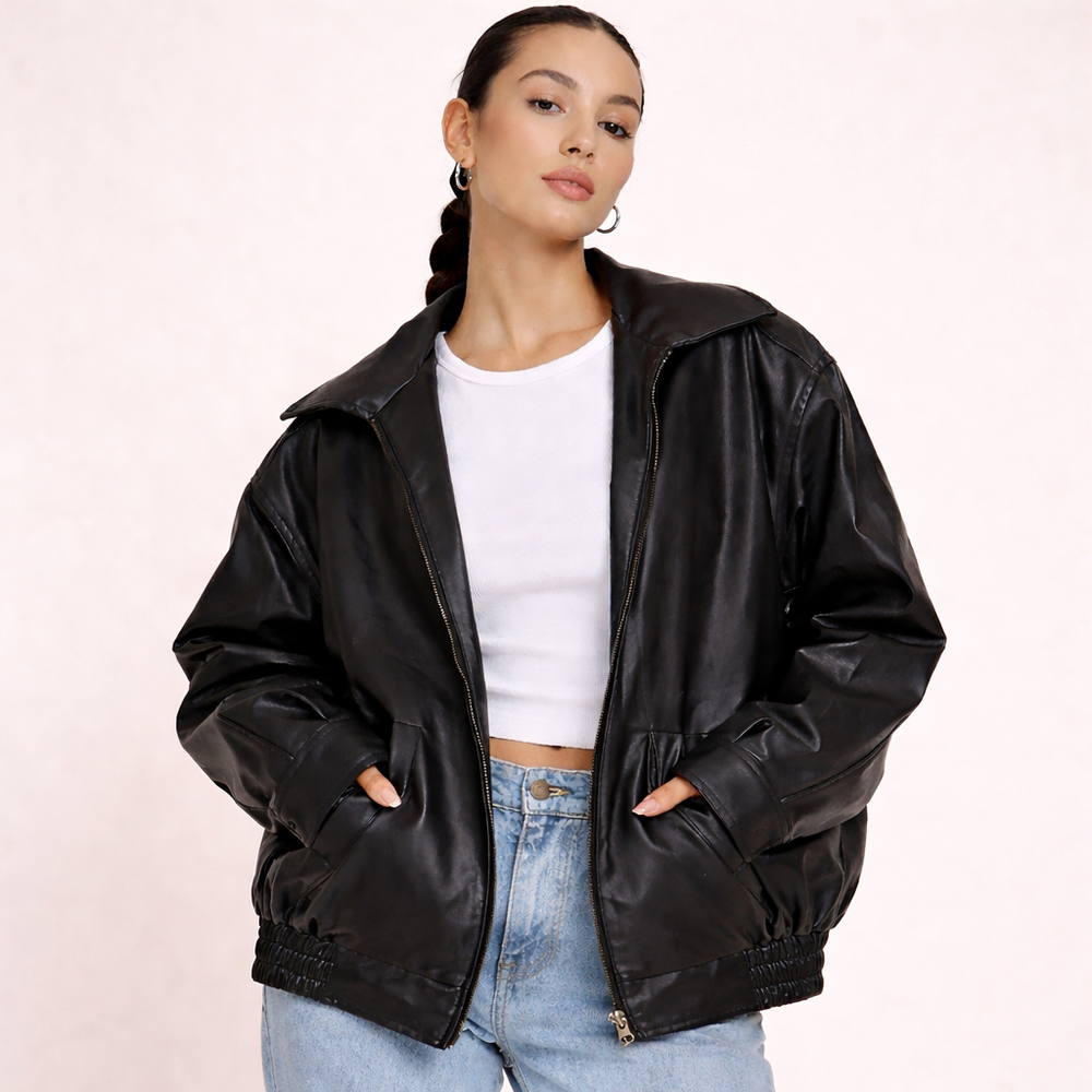 Charlotte | Women's Oversized Warm Leather Jacket-Metro Lane Plaza