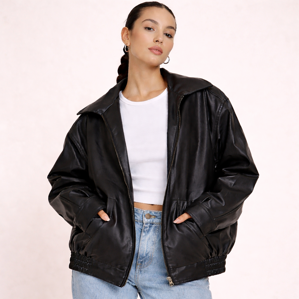 Charlotte | Women's Oversized Warm Leather Jacket-Metro Lane Plaza