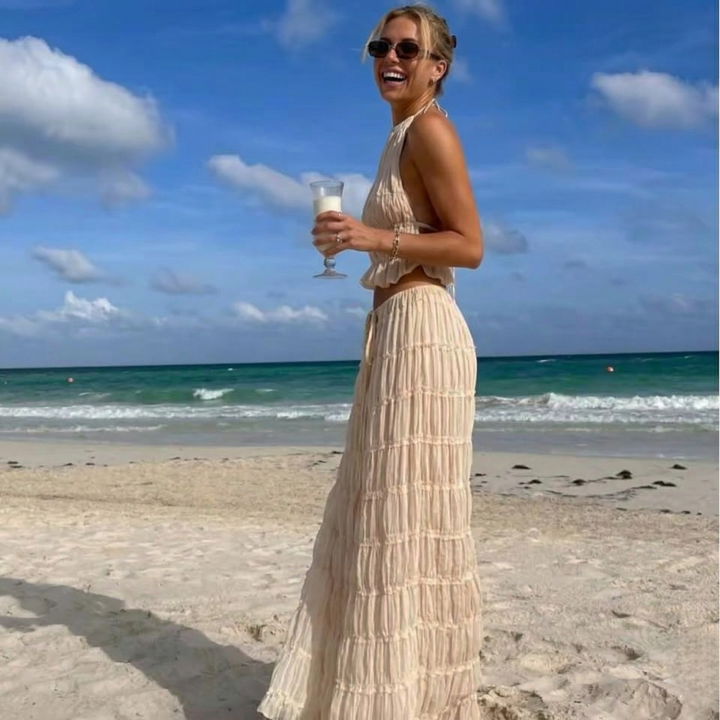 Emma | Women's 2-Piece Maxi Dress Set with Open Back-Metro Lane Plaza