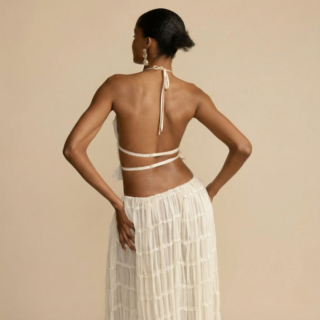 Emma | Women's 2-Piece Maxi Dress Set with Open Back-Metro Lane Plaza