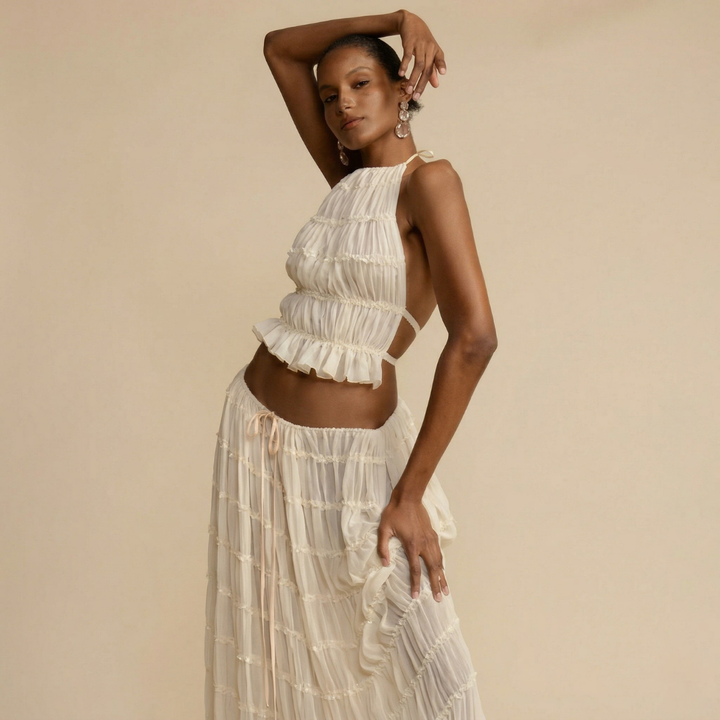Emma | Women's 2-Piece Maxi Dress Set with Open Back-Metro Lane Plaza