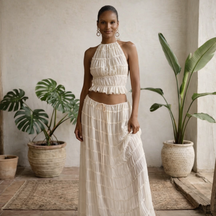 Emma | Women's 2-Piece Maxi Dress Set with Open Back-Metro Lane Plaza