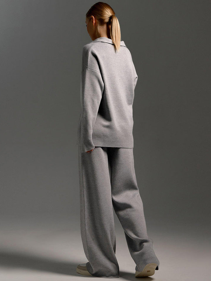 Sophia | Women's Soft and Comfortable Lounge Set with Collar & Wide Pants-Metro Lane Plaza