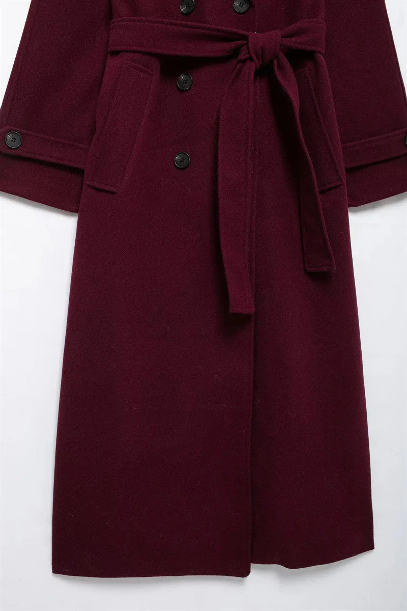 Oversize-Wollmischmantel für Damen in Burgunderrot mit zeitloser Eleganz