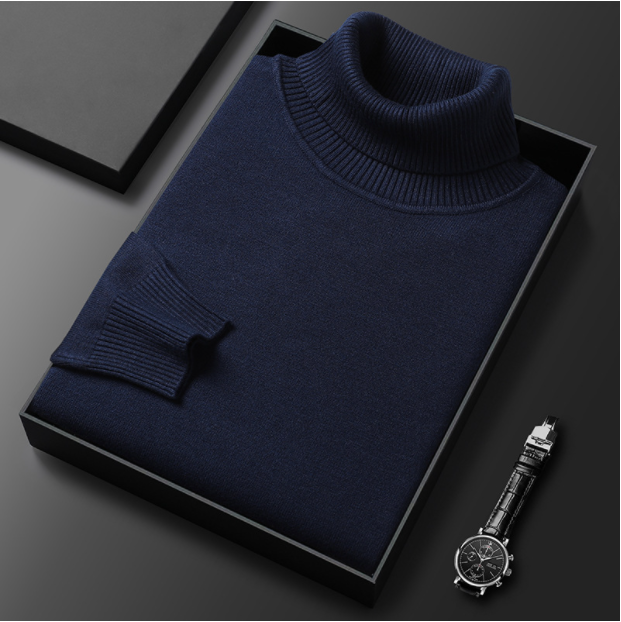 Camisola masculina clássica de gola alta com decote canelado