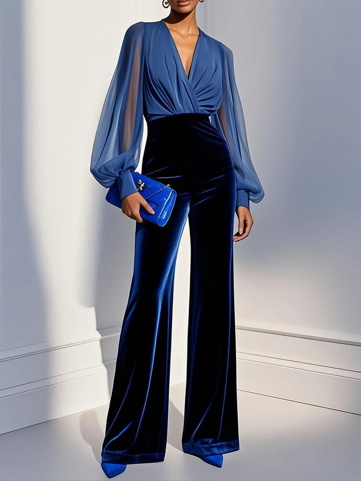 Ardena | Women's Elegant V-Neck Long Sleeve Jumpsuit-Metro Lane Plaza
