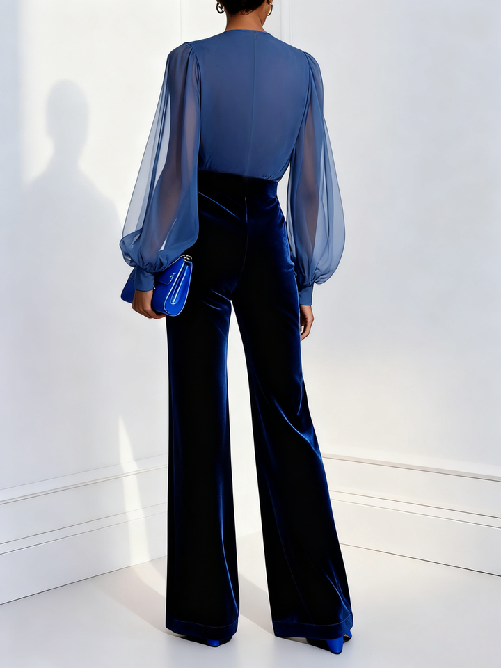 Ardena | Women's Elegant V-Neck Long Sleeve Jumpsuit-Metro Lane Plaza