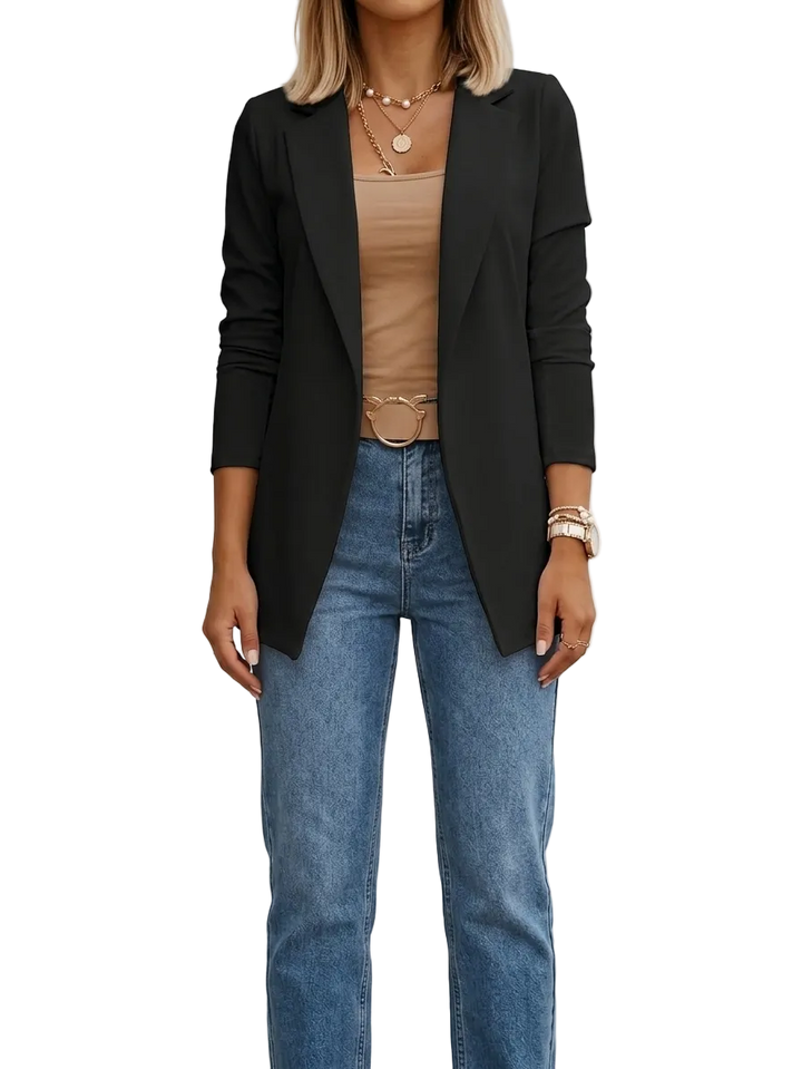 Sophia | Women's Draped Open-Front Elegant Blazer-Metro Lane Plaza