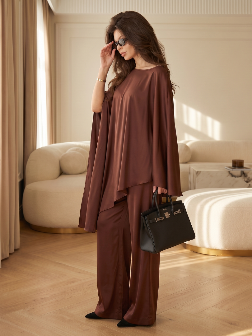 Linda | Women's Elegant Fluid Relaxed Two-Piece Tunic Set-Metro Lane Plaza
