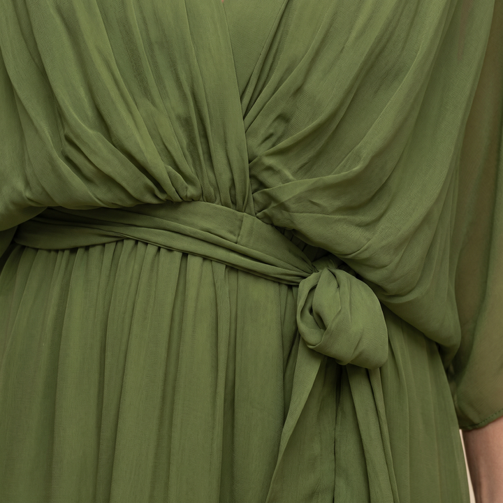 Margaret | Women's Flattering V-Neck Wrap Midi Dress-Metro Lane Plaza