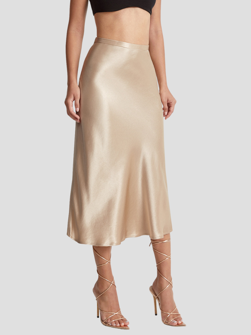 Women's Elegant Satin Midi Skirt-Metro Lane Plaza