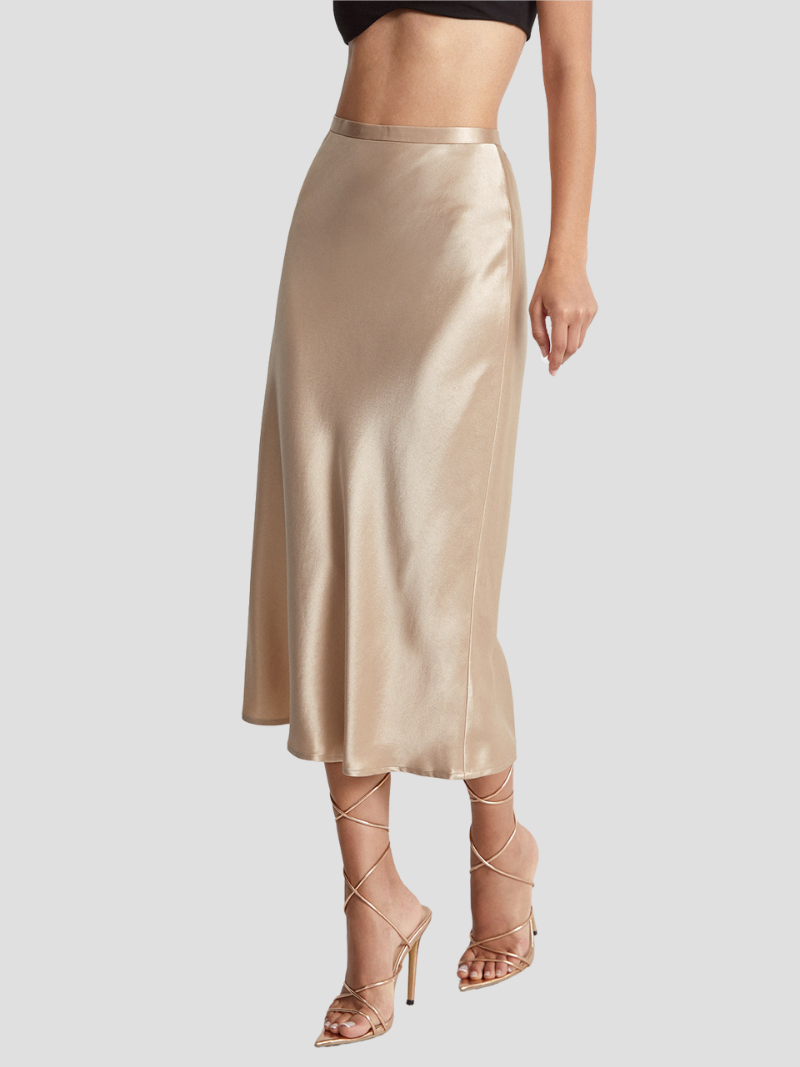 Women's Elegant Satin Midi Skirt-Metro Lane Plaza