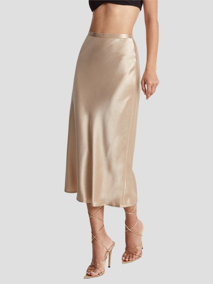 Women's Elegant Satin Midi Skirt-Metro Lane Plaza