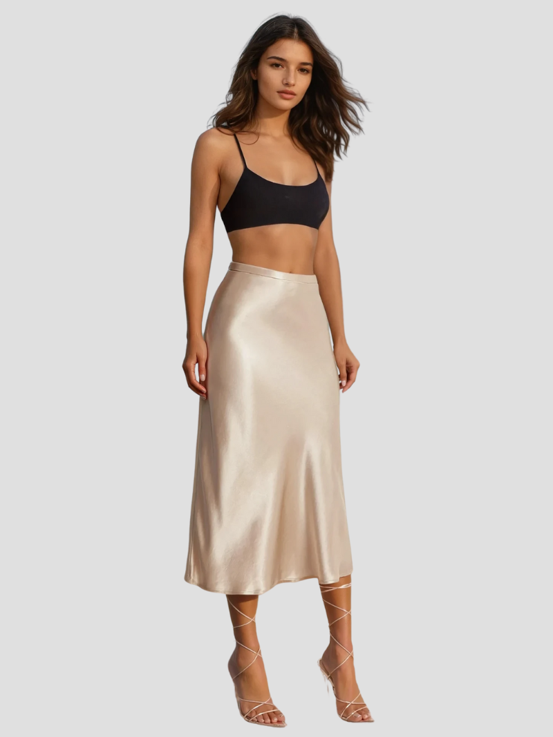 Women's Elegant Satin Midi Skirt-Metro Lane Plaza