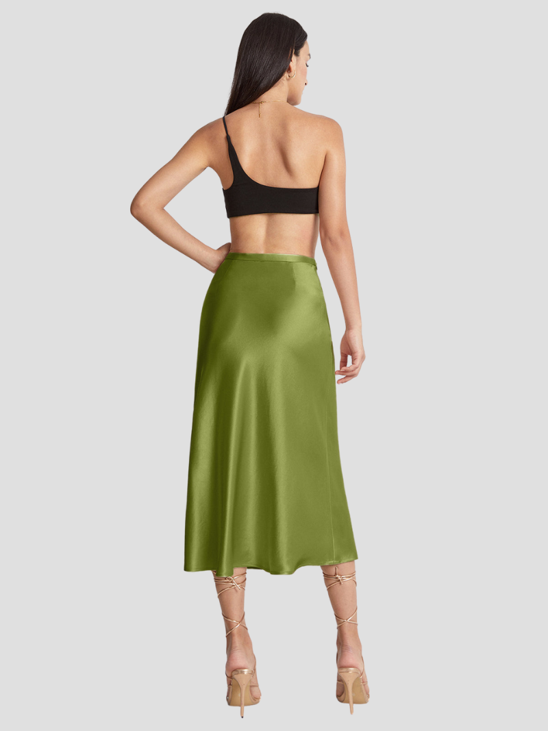 Women's Elegant Satin Midi Skirt-Metro Lane Plaza