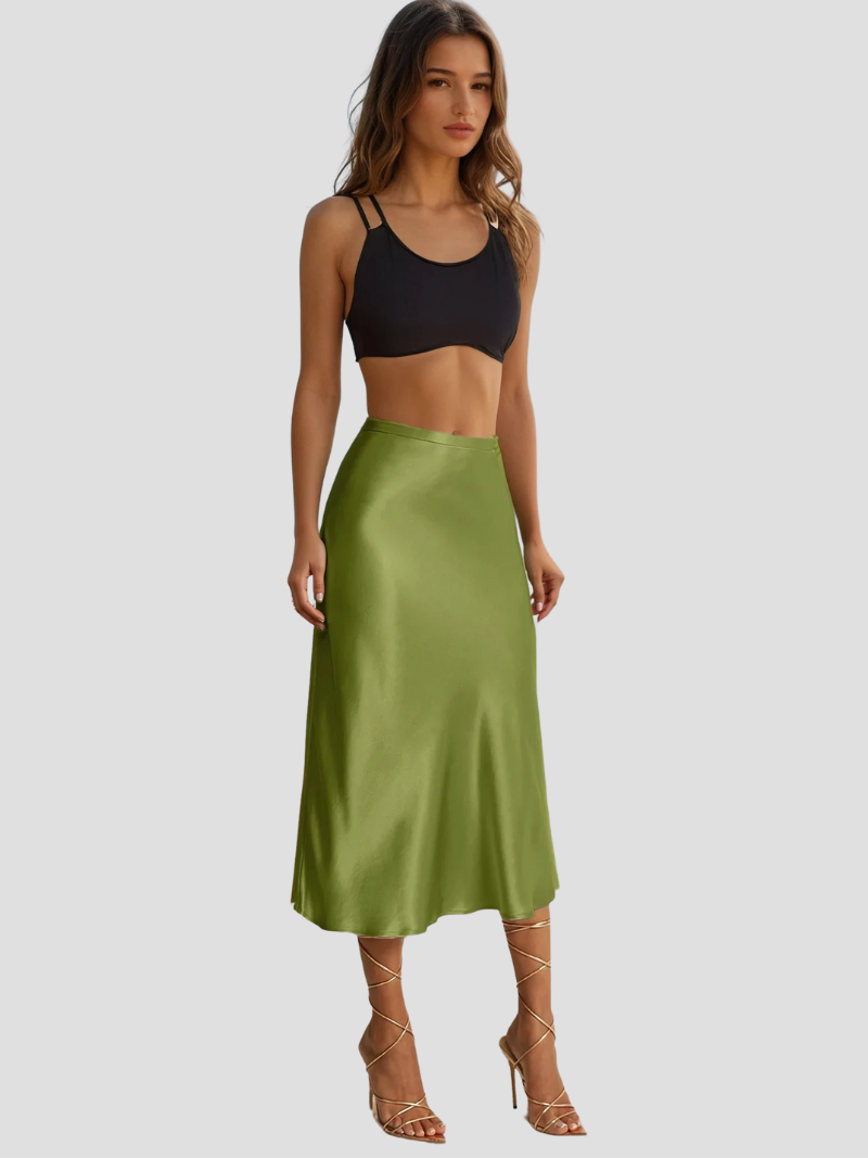 Women's Elegant Satin Midi Skirt-Metro Lane Plaza