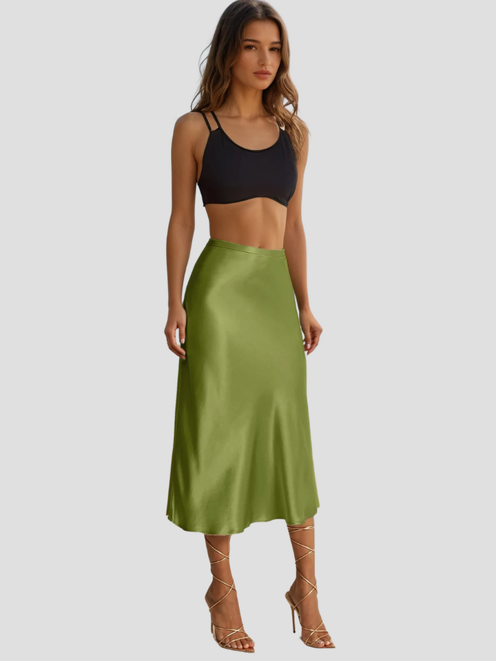 Women's Elegant Satin Midi Skirt-Metro Lane Plaza