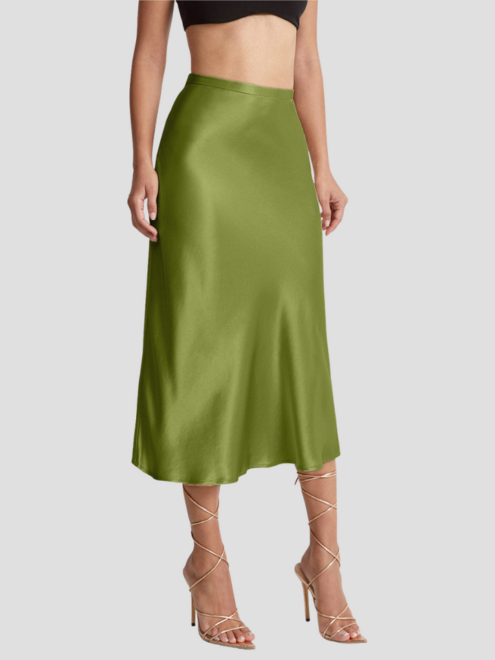 Women's Elegant Satin Midi Skirt-Metro Lane Plaza
