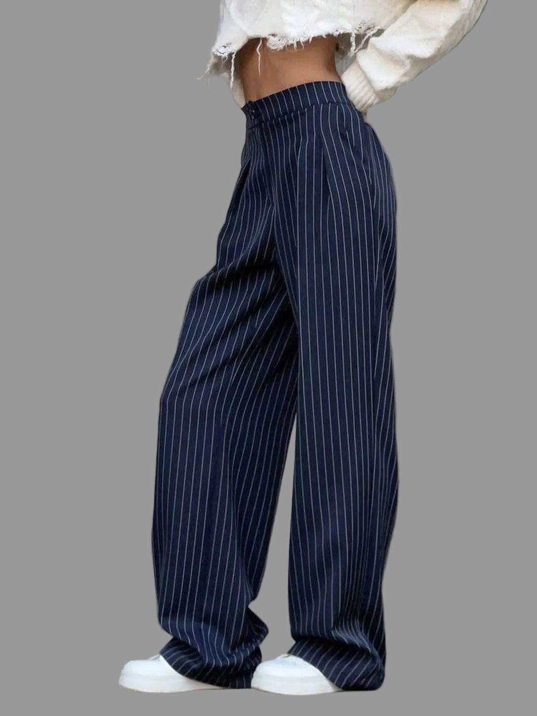 Women's Polished Pinstripe Wide Leg Trousers with High Waist