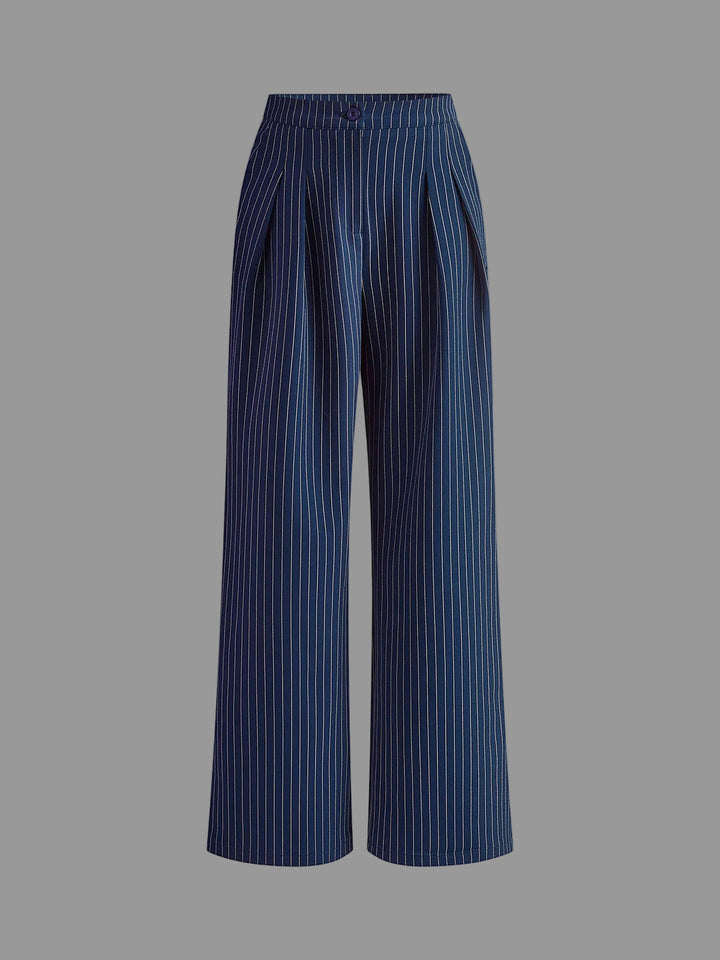 Women's Polished Pinstripe Wide Leg Trousers with High Waist