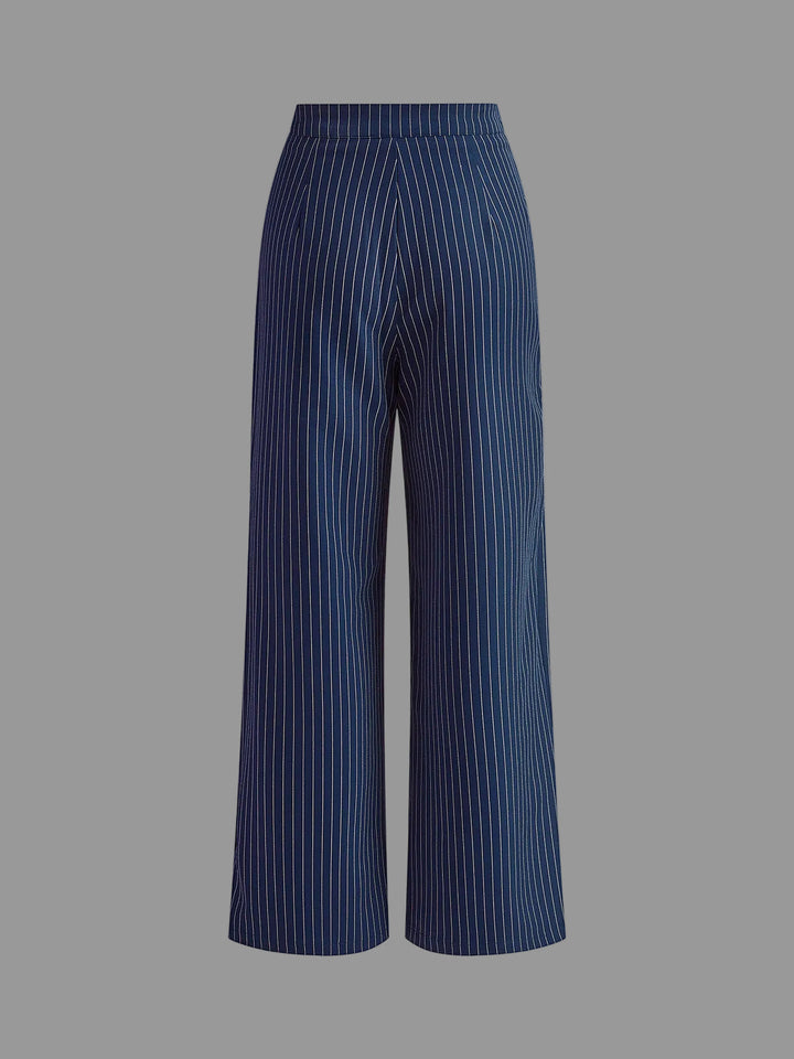 Women's Polished Pinstripe Wide Leg Trousers with High Waist