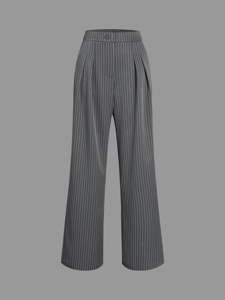 Women's Polished Pinstripe Wide Leg Trousers with High Waist