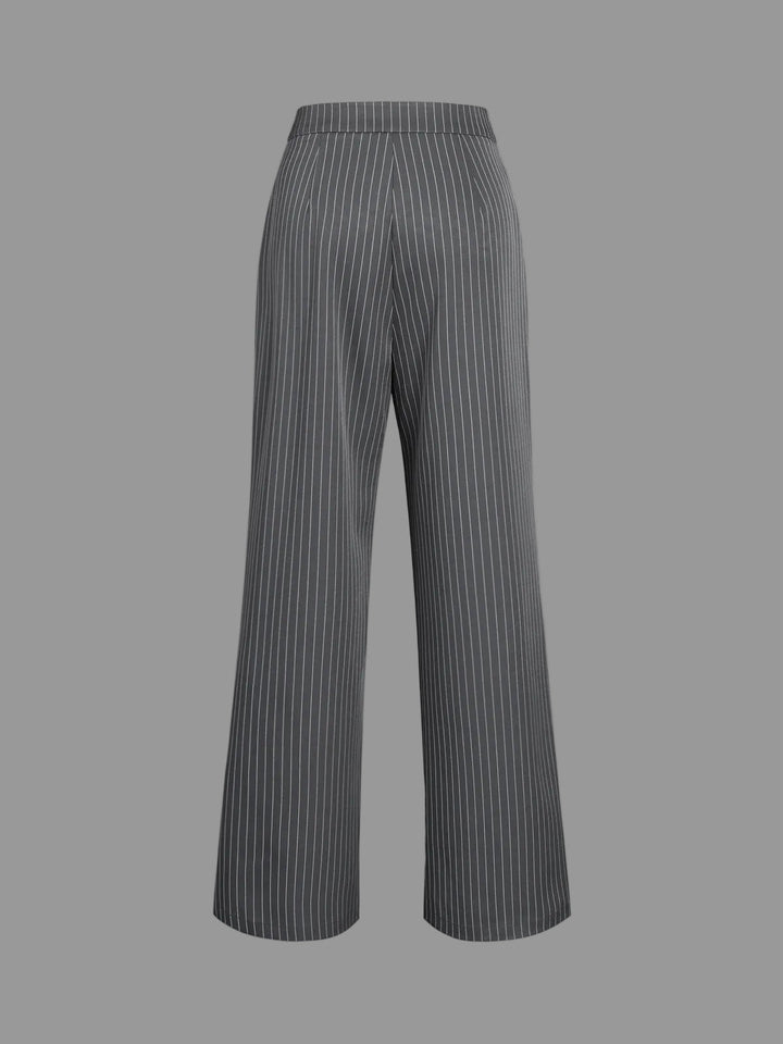 Women's Polished Pinstripe Wide Leg Trousers with High Waist
