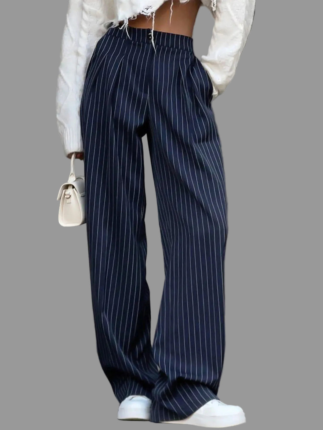 Women's Polished Pinstripe Wide Leg Trousers with High Waist