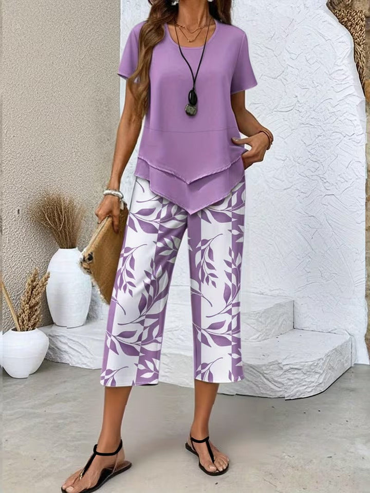Tamra | Women's Sophisticated Leaf Print Two-Piece Set-Metro Lane Plaza