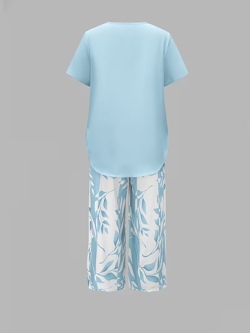 Tamra | Women's Sophisticated Leaf Print Two-Piece Set-Metro Lane Plaza