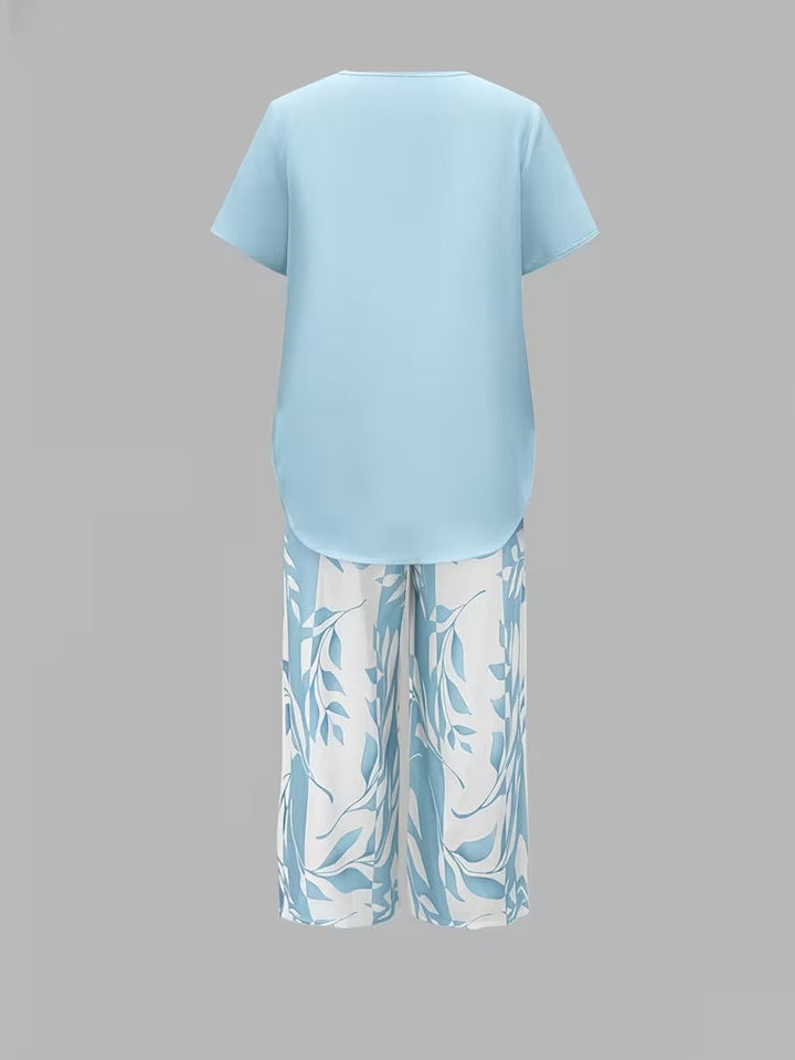 Tamra | Women's Sophisticated Leaf Print Two-Piece Set-Metro Lane Plaza