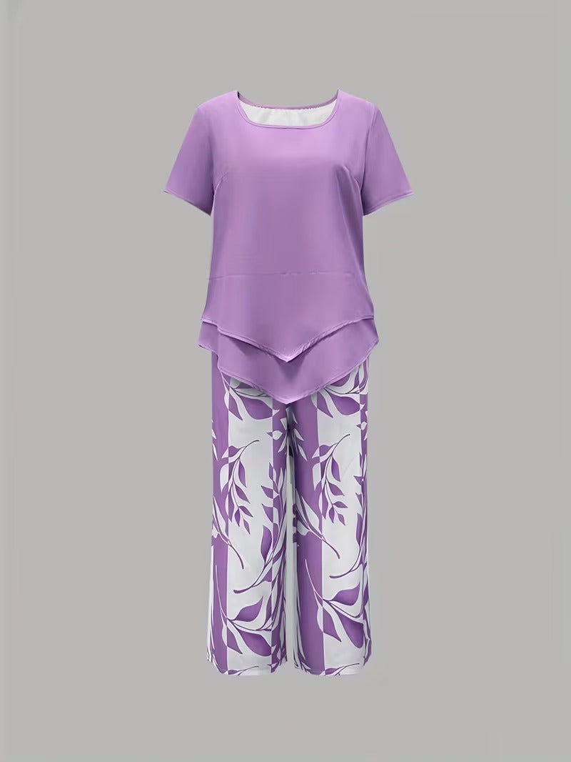 Tamra | Women's Sophisticated Leaf Print Two-Piece Set-Metro Lane Plaza