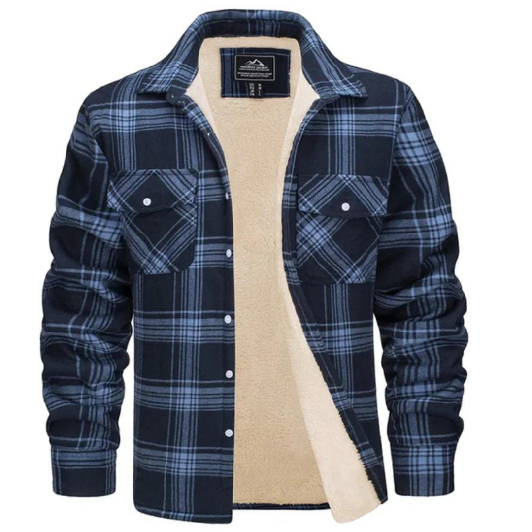 Herren-Flanellhemdjacke mit Sherpa-Futter und Karomuster