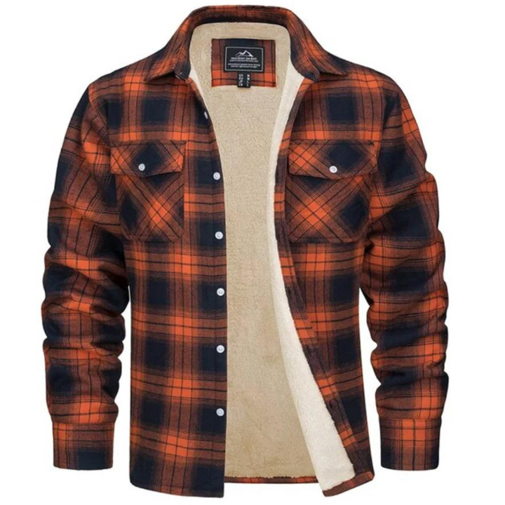 Herren-Flanellhemdjacke mit Sherpa-Futter und Karomuster
