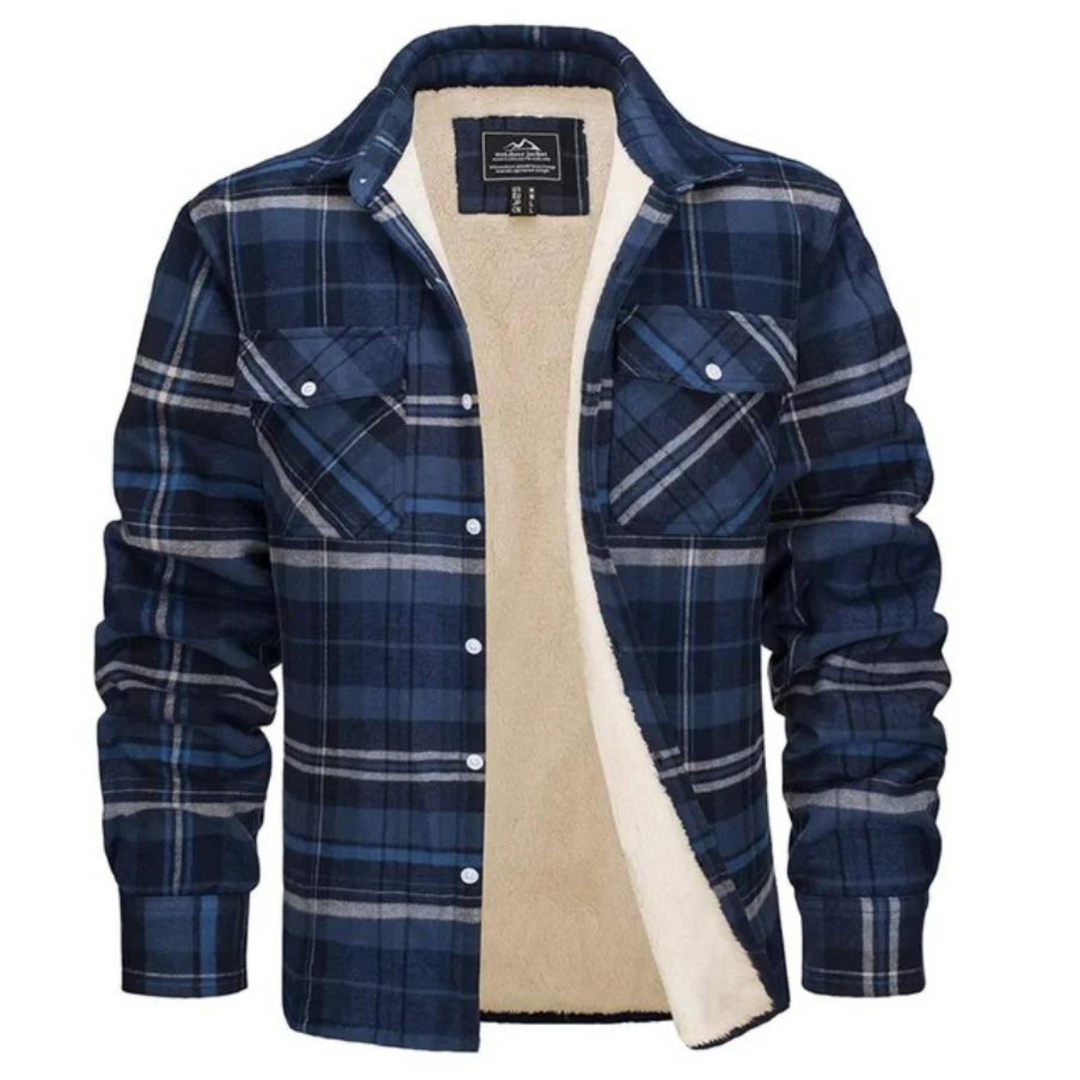 Herren-Flanellhemdjacke mit Sherpa-Futter und Karomuster