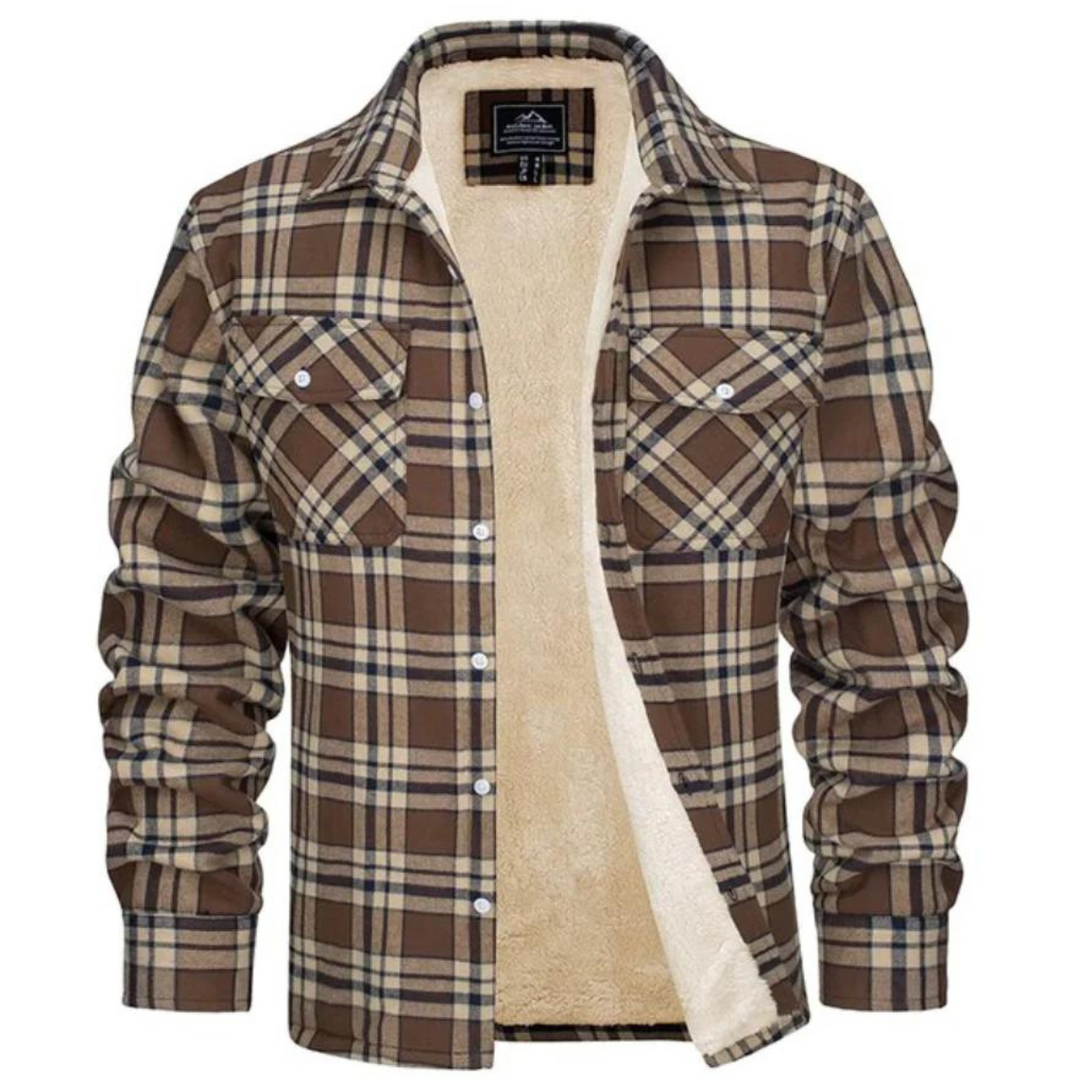 Herren-Flanellhemdjacke mit Sherpa-Futter und Karomuster