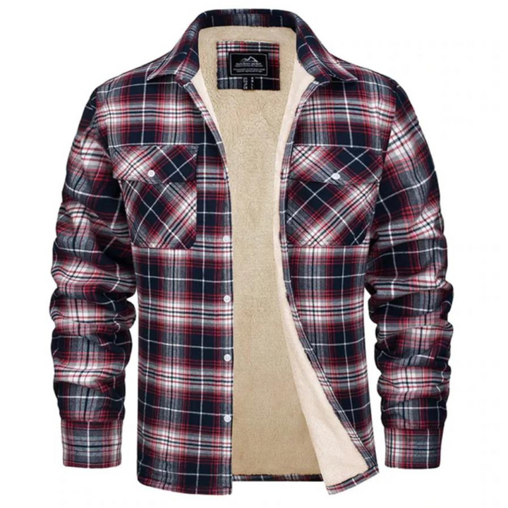 Herren-Flanellhemdjacke mit Sherpa-Futter und Karomuster
